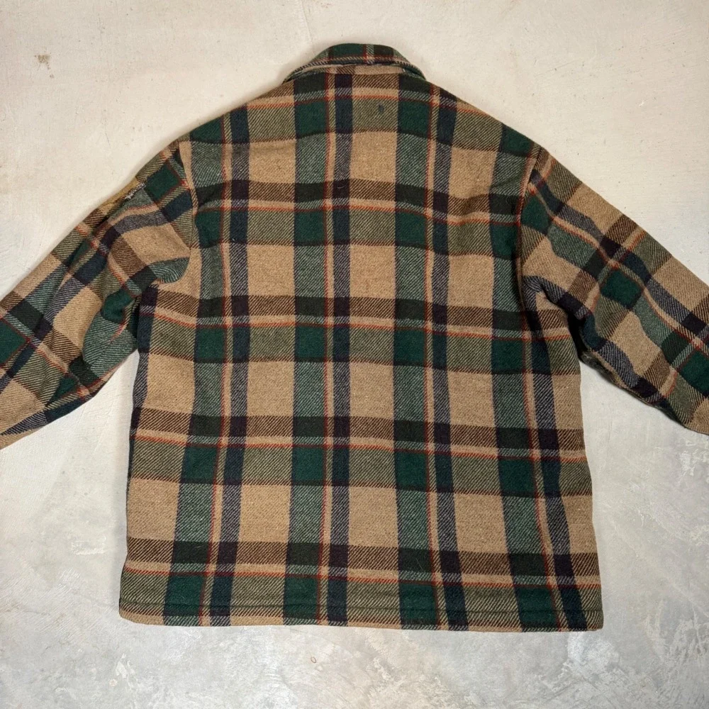 Woolrich Mens Vintage Plaid Sherpa Lined Flannel Shirt Jacket Brown Green Medium